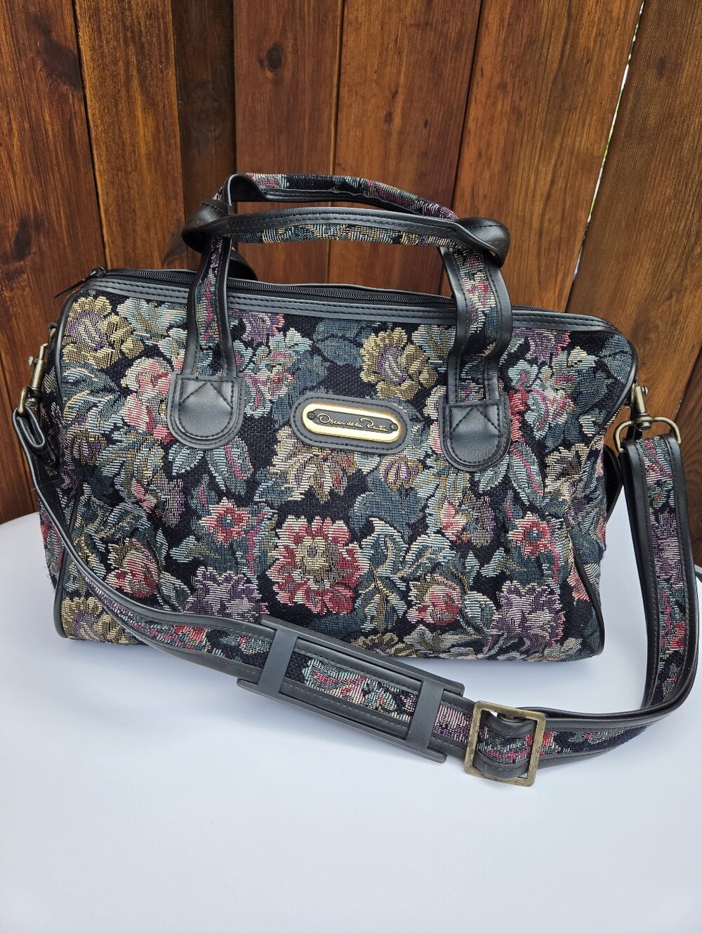 Oscar de la Renta Signature Floral Tapestry Weekender Carryall Bag